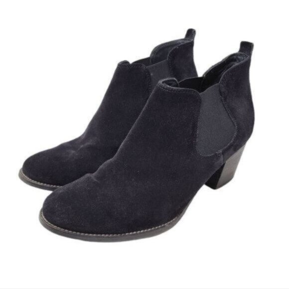 Paul Green | Suede Leather Stacked Heel Chelsea Ankle Booties Black - Picture 1 of 13
